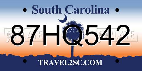 87HQ542 South Carolina License Plate