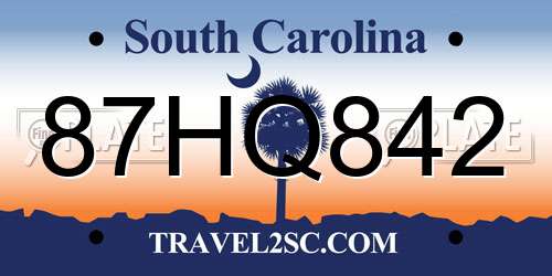 87HQ842 South Carolina License Plate