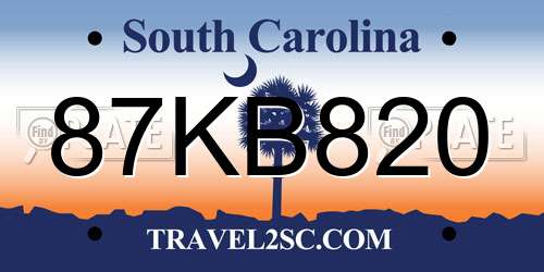 87KB820 South Carolina License Plate