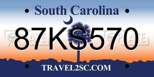 87KS570 South Carolina License Plate