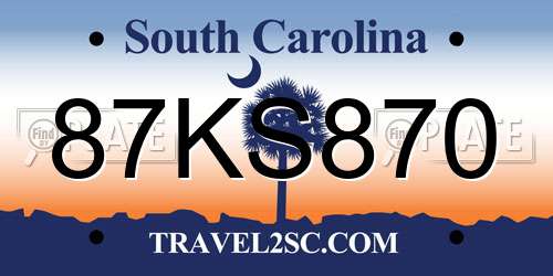 87KS870 South Carolina License Plate