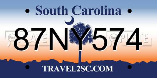 87NY574 South Carolina License Plate