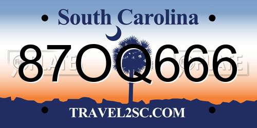 87OQ666 South Carolina License Plate