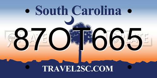 87OT665 South Carolina License Plate