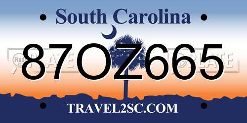87OZ665 South Carolina License Plate