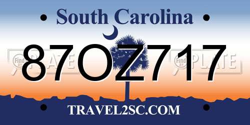 87OZ717 South Carolina License Plate