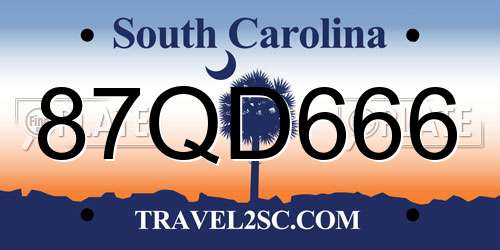 87QD666 South Carolina License Plate