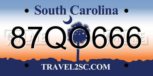 87QO666 South Carolina License Plate