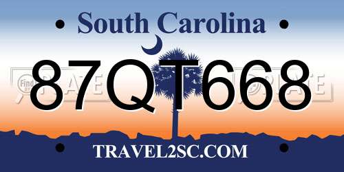 87QT668 South Carolina License Plate