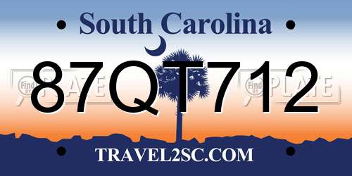 87QT712 South Carolina License Plate