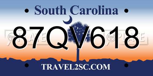 87QV618 South Carolina License Plate