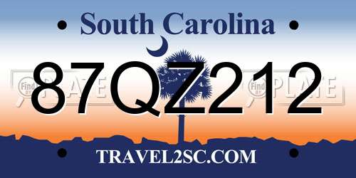87QZ212 South Carolina License Plate