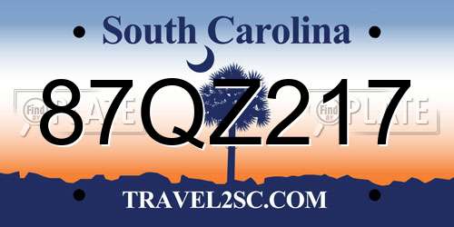 87QZ217 South Carolina License Plate
