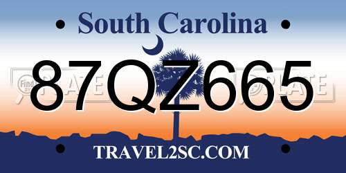 87QZ665 South Carolina License Plate