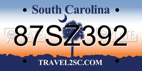 87SZ392 South Carolina License Plate
