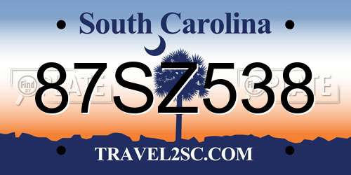 87SZ538 South Carolina License Plate