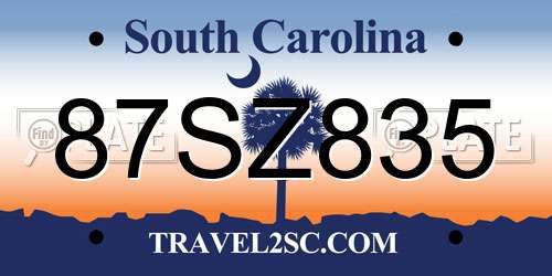 87SZ835 South Carolina License Plate