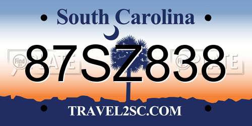 87SZ838 South Carolina License Plate