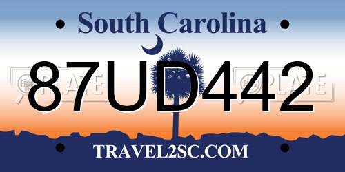 87UD442 South Carolina License Plate