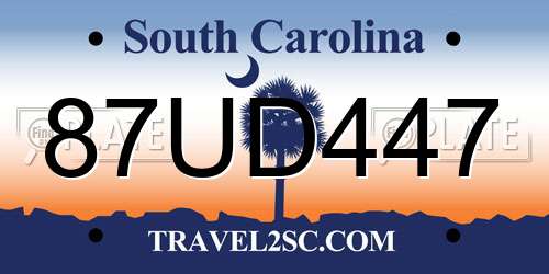 87UD447 South Carolina License Plate