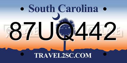87UQ442 South Carolina License Plate