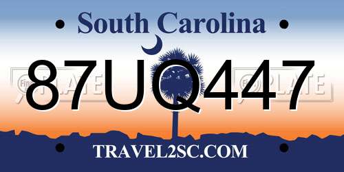 87UQ447 South Carolina License Plate