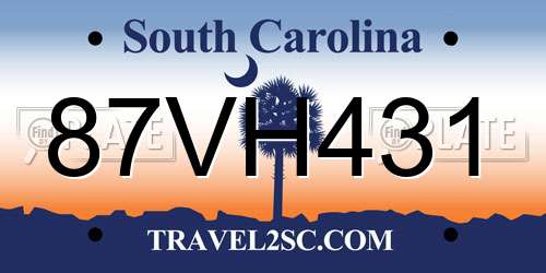 87VH431 South Carolina License Plate