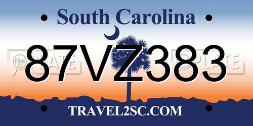 87VZ383 South Carolina License Plate
