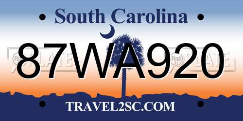 87WA920 South Carolina License Plate