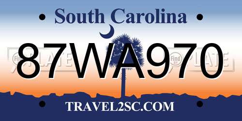 87WA970 South Carolina License Plate