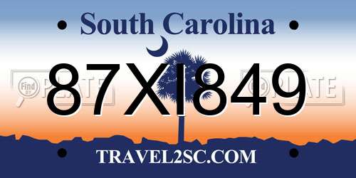 87XI849 South Carolina License Plate