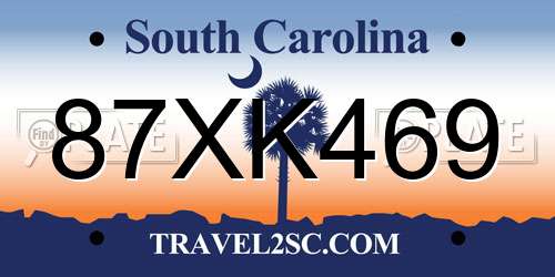 87XK469 South Carolina License Plate