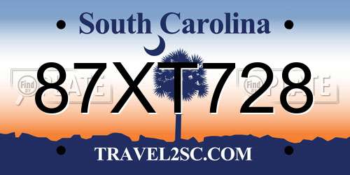 87XT728 South Carolina License Plate