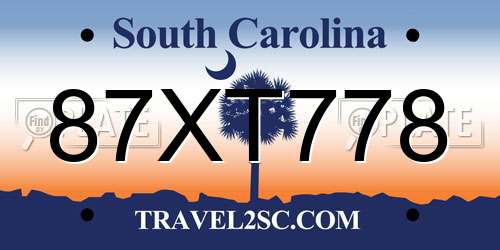 87XT778 South Carolina License Plate