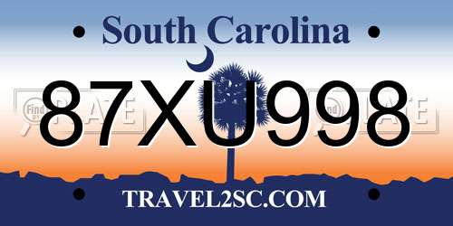 87XU998 South Carolina License Plate