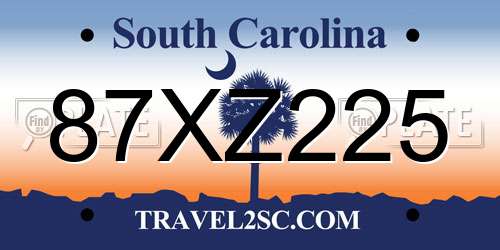 87XZ225 South Carolina License Plate