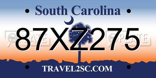 87XZ275 South Carolina License Plate