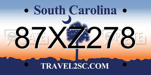 87XZ278 South Carolina License Plate
