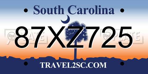 87XZ725 South Carolina License Plate