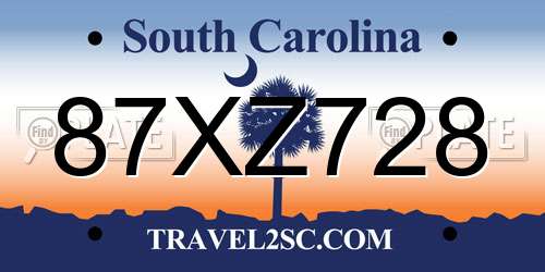 87XZ728 South Carolina License Plate