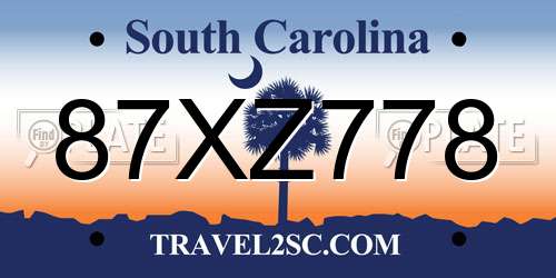 87XZ778 South Carolina License Plate