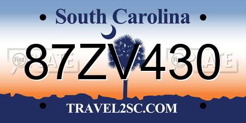 87ZV430 South Carolina License Plate