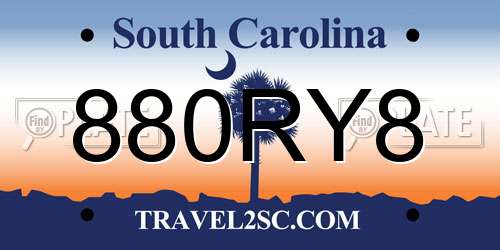 880RY8 South Carolina License Plate