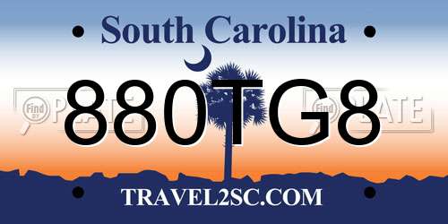 880TG8 South Carolina License Plate