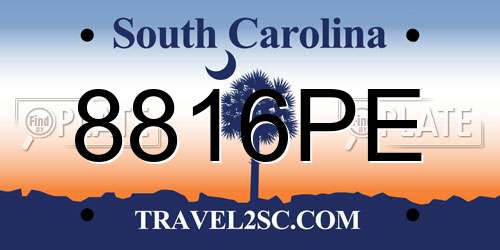 8816PE South Carolina License Plate