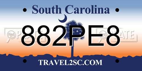 882PE8 South Carolina License Plate
