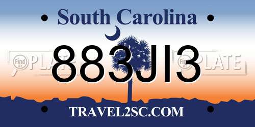 883JI3 South Carolina License Plate