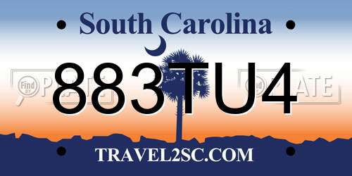 883TU4 South Carolina License Plate