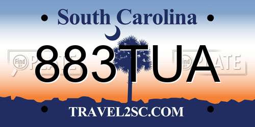 883TUA South Carolina License Plate