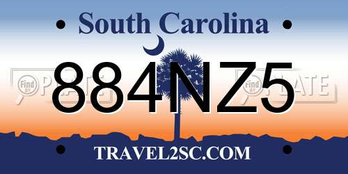 884NZ5 South Carolina License Plate